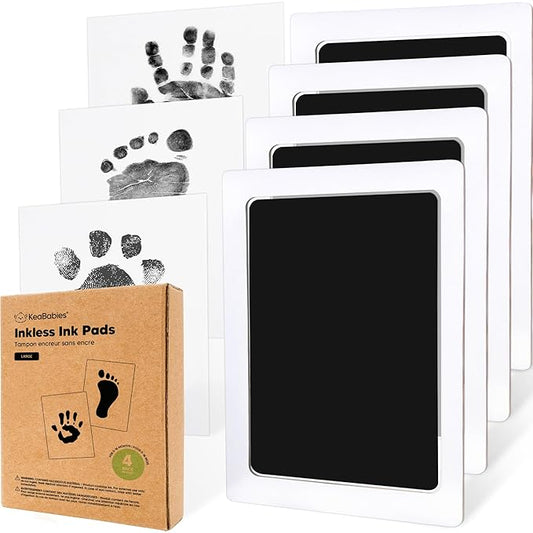 4-Pack Inkless Baby Hand and Footprint Kit - Mess Free Ink Pad for Newborn Keepsake, Dog Nose & Paw Print Kit, Clean Touch Ink Pad for Baby Hand & Footprints, Ideal New Mom Gifts (Jet Black, L)-CubbioJoy