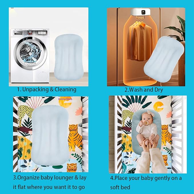 Baby Lounger for Newborns, Soft Baby Nest & Floor Cushion, Portable Diaper Changing Pads for Boys & Girls 0-12 Months(Misty Blue)-CubbioJoy