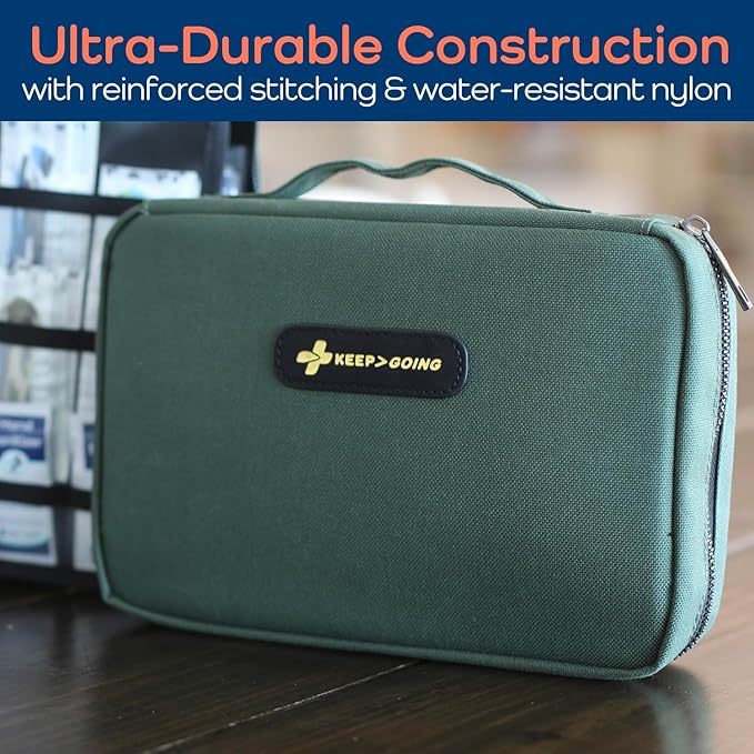 KeepGoing Large Home First Aid Kit for Kids – 270 Pc. for Car, Home, Dorm, & Boat with Latex-Free Bandages – 10 x 7 x 3.5 in. Travel First Aid Kit (Hunter Green)-CubbioJoy