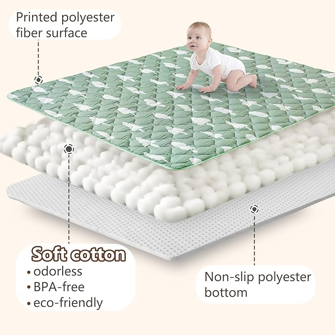 Baby Play Mats for Floor, 71”x59” Upgraded Thickness & Larger Super Soft Playmat for Babies and Toddlers, Foldable Washable, Upgrade Anti-Slip Crawling Mat for Playpen(Trees)-CubbioJoy