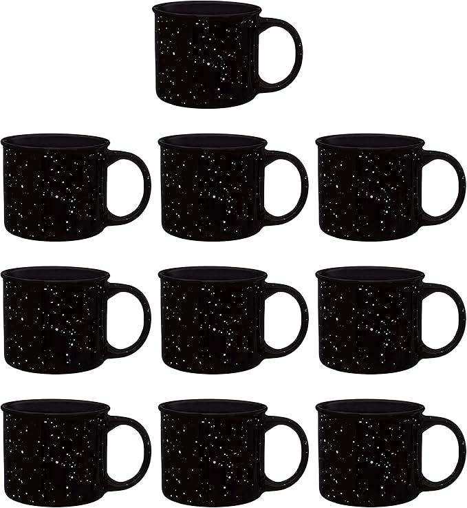 DISCOUNT PROMOS Ceramic Campfire Coffee Mugs 13 oz. Set of 10, Bulk Pack - Perfect for Tea, Espresso, Cappuccino, Hot Cocoa - Black-CubbioJoy