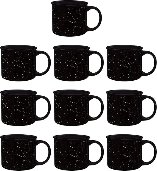 DISCOUNT PROMOS Ceramic Campfire Coffee Mugs 13 oz. Set of 10, Bulk Pack - Perfect for Tea, Espresso, Cappuccino, Hot Cocoa - Black-CubbioJoy