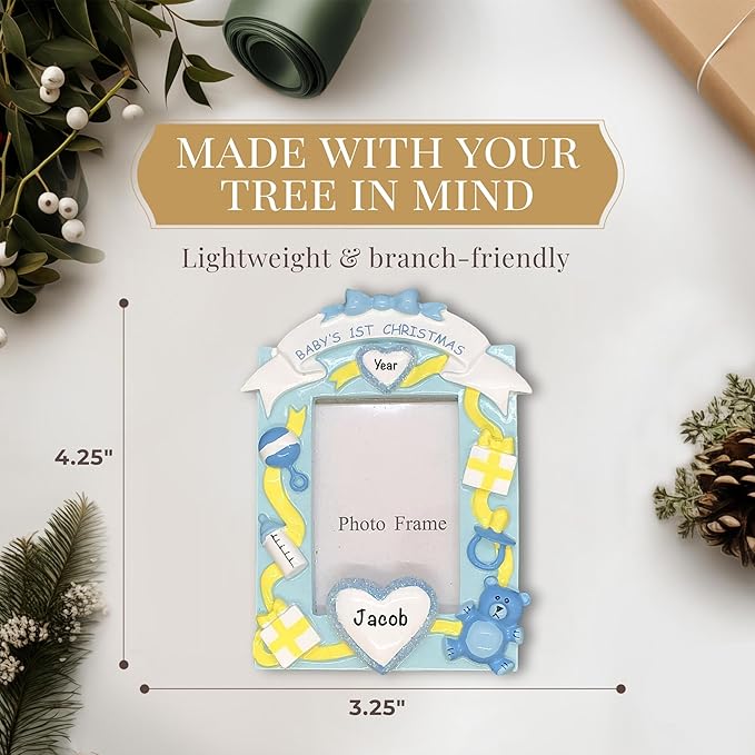 Baby Personalized Christmas Ornaments 2023 - Fast & Free 24h Customization – Pink Baby's First Picture Frame Christmas Decorations with Name - Comes Gift-Wrapped-CubbioJoy