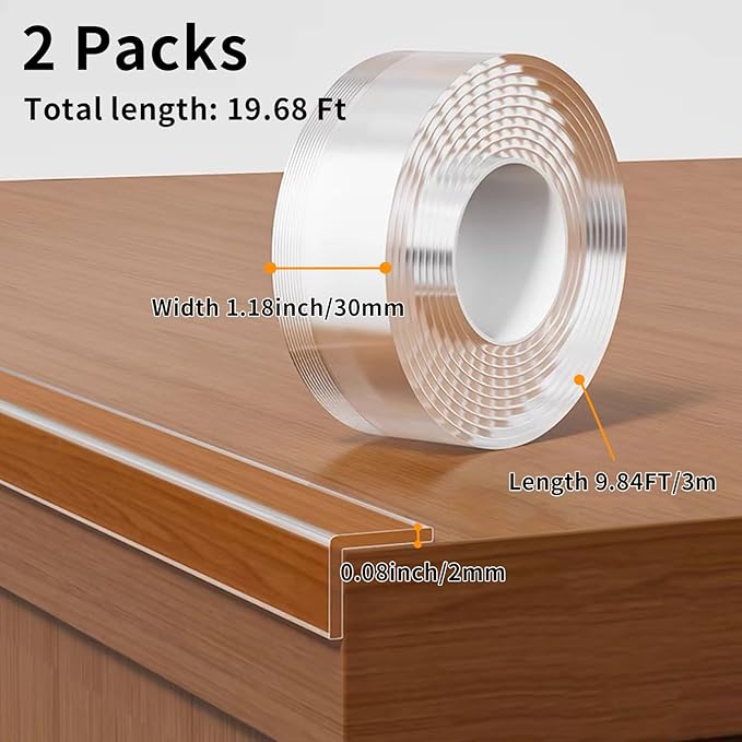 2Pack Baby Proofing Edge Protector for Baby,Clear Edge Protector Strip Sharp Edge Wrap Cover Tape,Corner Bumpers for Furniture,Crib Rail Covers for Teething,Total 19.68 Ft (Width 1.18 in)-CubbioJoy