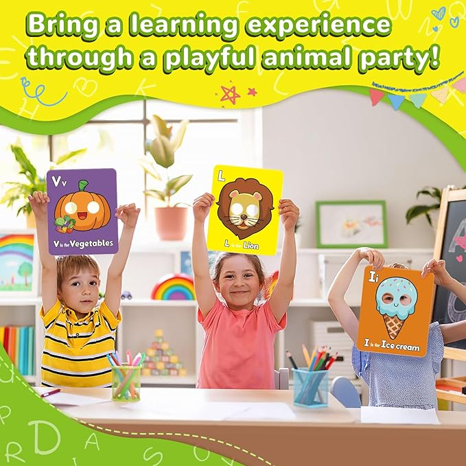 Alphabet Flash Cards,Giant ABC Animal Flash Cards for Toddler 3-5,26 Lowercase and Uppercase Letter Cards,Educational Learning Games for Kids,Preschool Kindergarten Toys-CubbioJoy