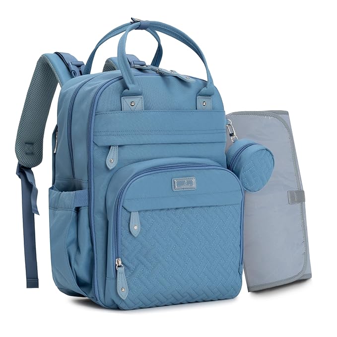 BabbleRoo Diaper Bag Backpack - Baby Essentials Travel Tote - Multi function Waterproof Diaper Bag, Travel Essentials Baby Bag with Changing Pad, Stroller Straps & Pacifier Case - Unisex, Light Blue-CubbioJoy