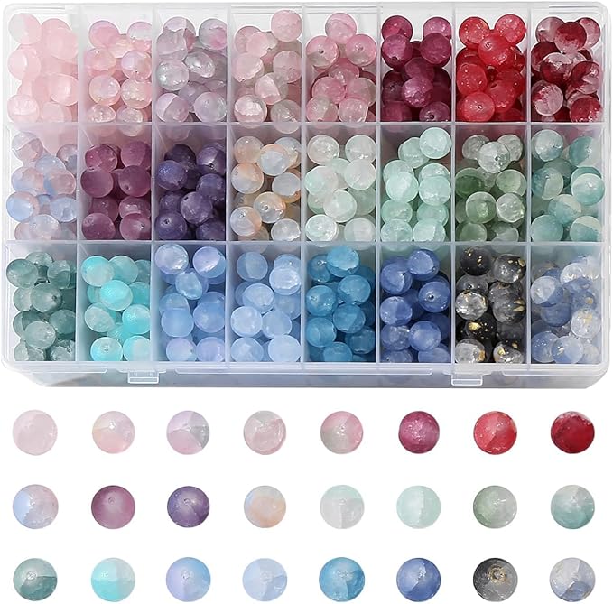 600pcs Frosted Lunar Glass Beads Kit -24 Colors10mm Glass Beads for Jewelry Making Kit Charms Coloured Glaze Beads Bracelets Necklaces Making Kit DIY Crafts, Home Companion Gifts for Beginners Women-CubbioJoy