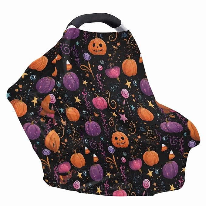 Binienty Infant Carseat Canopy, Cute Halloween Pumpkin Nursing Cover Soft Breathable Baby Car Seat Covers, Gifts for Mom Lover Wife-CubbioJoy
