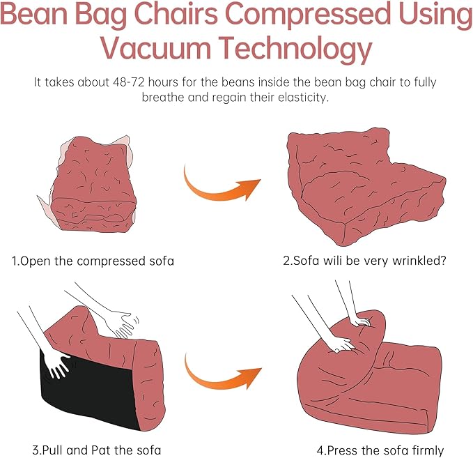 Bean Bag Chair Lazy Bean Bag Sofa, Floor Beanbag Chairs with Stuffed High-Density Foam, Memory Foam Bean Bag Sofa for Living Room, Bedroom and Office-CubbioJoy