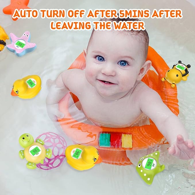 Baby Bath Thermometer, Digital Water Temperature Thermometer with 3 Color Backlit and Temperature Warning, Safety Bath Tube Thermometers Floating Toy for Infant, Toddler-CubbioJoy