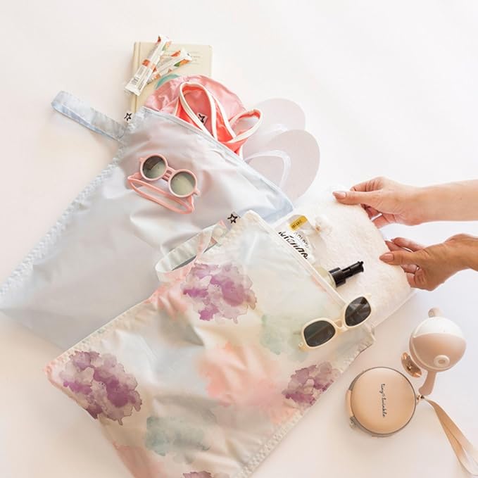 Tiny Twinkle Mess-Proof Waterproof Wet Dry Bag | 2-Pack Reusable Wet Bags for Swimsuits & Baby Clothes | Leakproof Wet Bag for Travel & Diaper Changes for Baby (Cotton Candy)-CubbioJoy