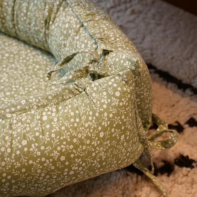 Infant Lounger, Baby Nest Cover for Baby Girls & Boys, Newborn Essentials for Baby 0-18+ Months, 100% Cotton Breathable (Green_Wonder, Cotton_Muslin)-CubbioJoy