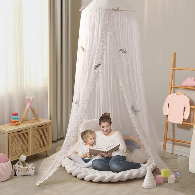 Kids Bed Canopy with Lace Hanging Canopy Net for Baby Crib Nook Castle Game Tent Nursery Play Room Decor (Butterfly)-CubbioJoy