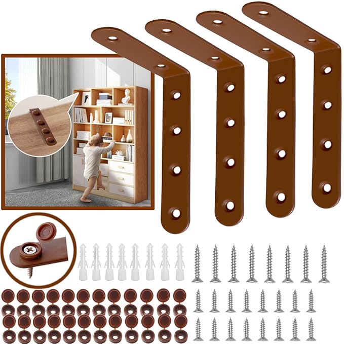 Anti Tip Furniture Anchors for Baby Pet Proofing,Furniture Wall Anchor Furniture Dresser Bookshelf Falling Prevention Device for Children (Brown)-CubbioJoy