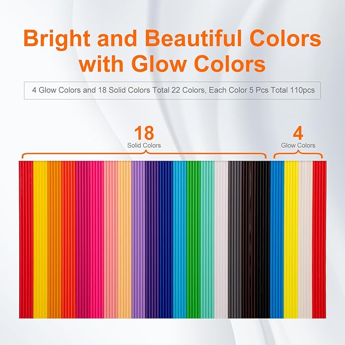 22 Colors 3D Doodler Pen Refills Only Fit for 3Doodler Start+ 3D Pen Low Printing Temperature PCL Filament 3Doodler Start Refills Packs Each Color 15.2 cm x 5 pcs Total 110 pcs-CubbioJoy