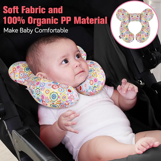 KAKIBLIN Baby Neck Pillow, Upgraded Baby Support Pillow,Baby Neck Support Pillow for Carseat, Newborn Neck Support for Car Seat,Pushchair,Travel (Flower)-CubbioJoy