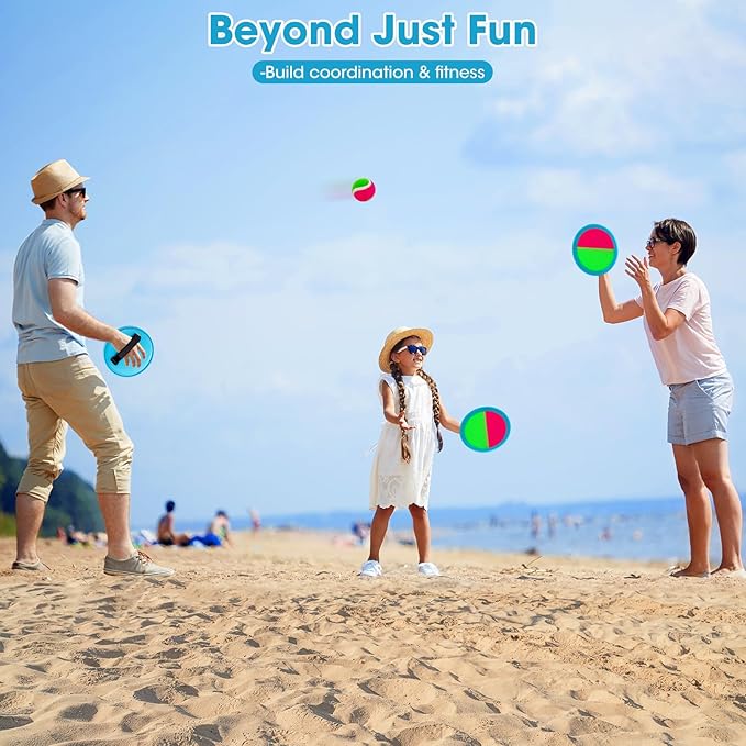 Ayeboovi Toss and Catch Ball Set Beach Toys Pool Toys Outdoor Games Outdoor Toys Yard Games Easter Toys Gifts for Kids Ball and Catch Game with 4 Paddles and 4 Balls [Upgraded Version]-CubbioJoy