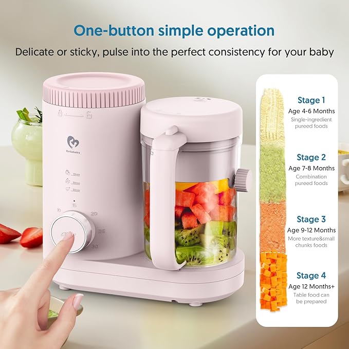 Baby Food Maker Bellababy Baby Food Processor, Puree Blender Steamer with Reversible Steam Basket, One Button Easy Operation & Large Opening for Easy Cleaning-CubbioJoy