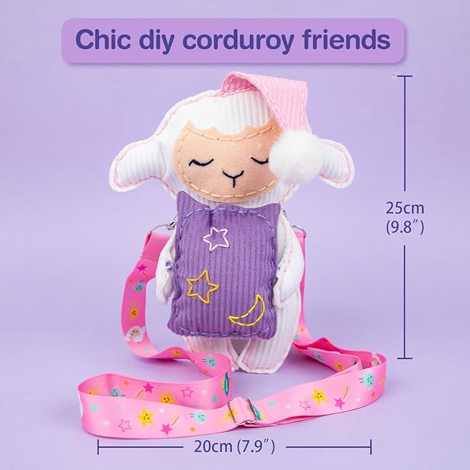 Avenir Sewing Kit for Kids Birthday Gifts for Kids Aged 6 Corduroy Fabric With Shoulder Strap Safe Needles Pre-cut Felt Easy DIY Arts and Crafts for Boys and Girls Stuff No Mess with Full Instructions-CubbioJoy