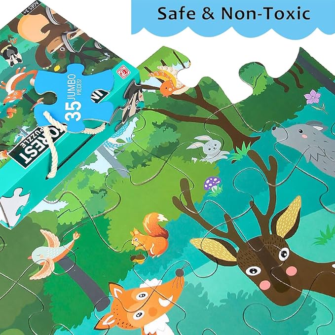 Jumbo Floor Puzzle for Kids, Large Jigsaw Puzzles 35 Piece for Kids Ages 3-5,Preschool Learning & Education Toys, Gifts for 4-8 Year Old Boys and Girls (Forest Animals)-CubbioJoy