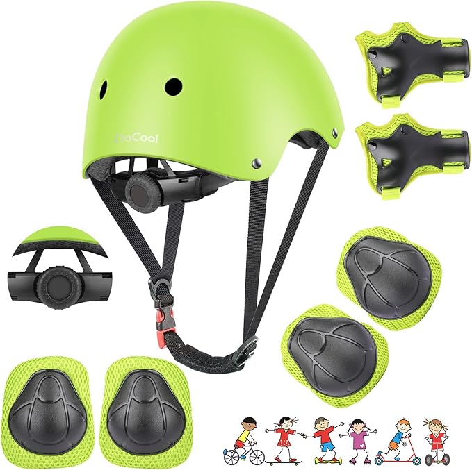 DaCool Kids Bike Helmet Set Skateboard Knee Pads - Kids Helmet Elbow Pads Wrist Guards Adjustable for 3~10yrs Girl Boy Kids Protective Gear Set for Sport Cycling Bike Roller Skating Scooter-CubbioJoy