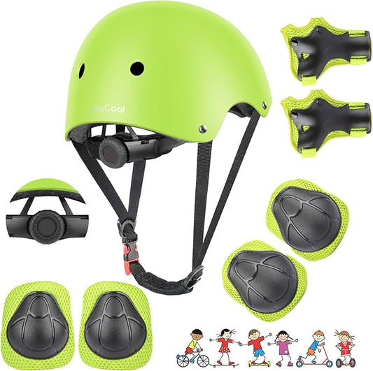 DaCool Kids Bike Helmet Set Skateboard Knee Pads - Kids Helmet Elbow Pads Wrist Guards Adjustable for 3~10yrs Girl Boy Kids Protective Gear Set for Sport Cycling Bike Roller Skating Scooter-CubbioJoy