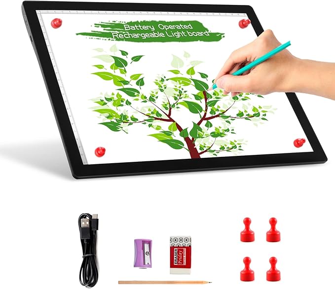 A4 Wireless Battery Powered Light Pad, TOHETO Tracing Light Box Dimmable Brightness Rechargeable LED Light Board Portable Cordless Copy Board for Artist Drawing Sketching X-ray Viewing-CubbioJoy