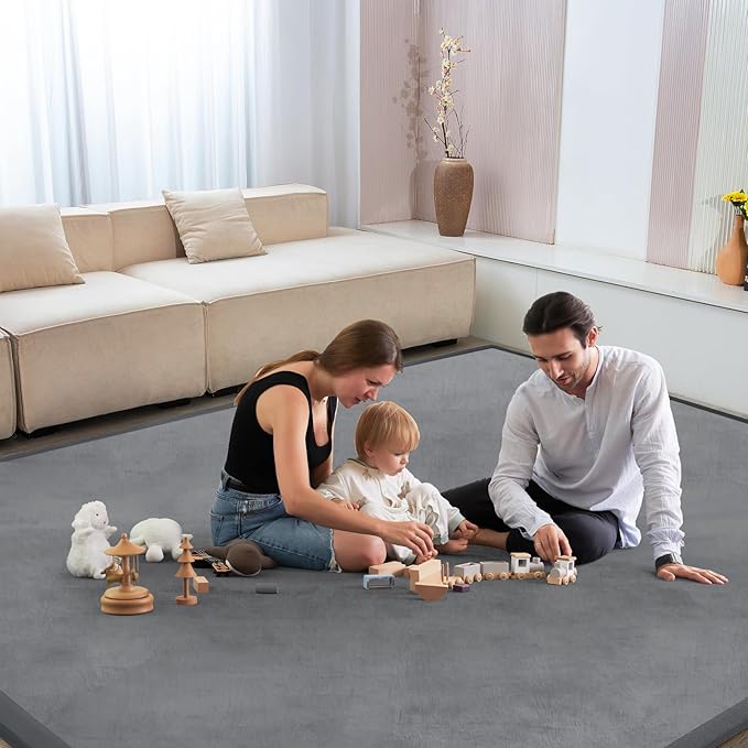 Baby Play Mat for Floor Tummy Time Mat Nursery Muscle Area Playroom Rug Tatami 79"x118" Memory Foam 1.3" Thick Crawling For Babies,Toddlers, Infants, Kids,Floor(Grey)-CubbioJoy