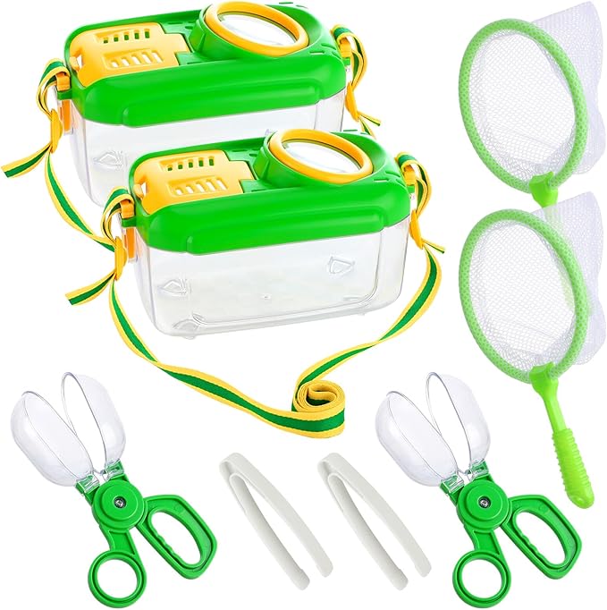2Sets Bug Catcher for Kids - Sturdy Kids Bug Catching Kit Gifts with Collector Butterfly Net Tweezer, Bugs Habitat Outdoor Explorer Kit for Age 3 4 5 6 7 8, 8Pcs-CubbioJoy