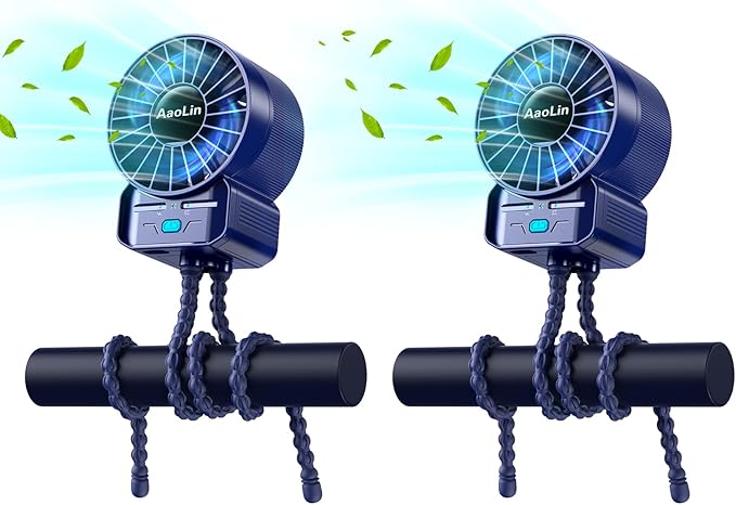 2 Pack Multifunctional Portable Stroller Fan 4 Speed 6600rpm High Speed Usb Rechargeable Personal Mini Handheld Fan Extended Tripod For Desktop Winding Kids Bed Treadmill Bike Golf Cart Outdoor Travel-CubbioJoy