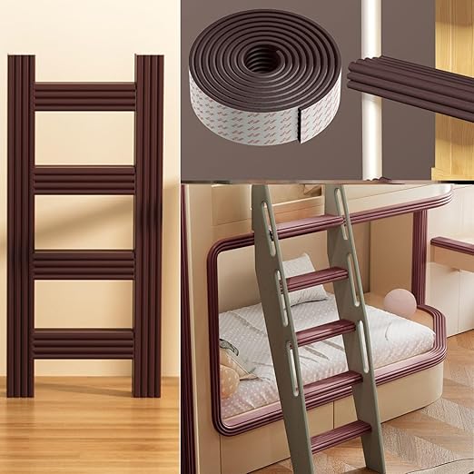 Bunk Bed Ladder Pads,Self-Adhesive Bunk Bed Ladder Cover Foam Padding,Traction Treads for Stair Steps,Soft Extra-Wide Edge Protector,Furniture 6.5 Ft Brown-CubbioJoy