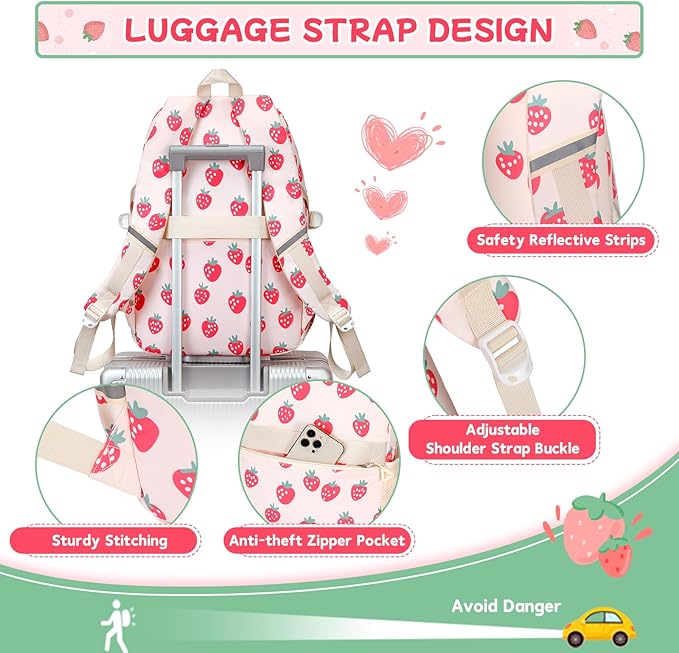 Backpack for Girls 3pcs Set Kids Backpack with Lunch Box Students Kawaii Book Bag for Elementary Primary Middle School Bags - Ita Backpack - Strawberry-CubbioJoy