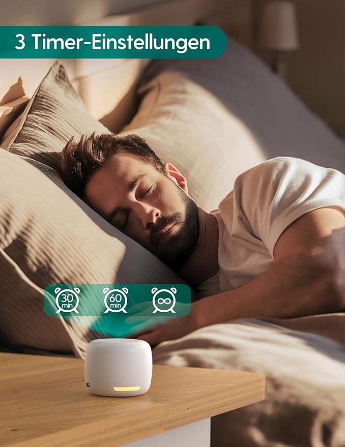 Babelio White Noise Sound Machine, Night Light, Mini and Portable, 15 Non-looping Sounds, Timer, Memory Function, for Adults Baby, Travel, White-CubbioJoy