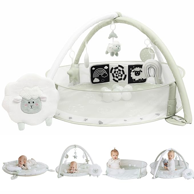 6-in-1 XL Play Mat & Play Gym, Baby Gym, Baby Activity Gym, Sensory Exploration and Motor Skill Development Toys (Sage)-CubbioJoy