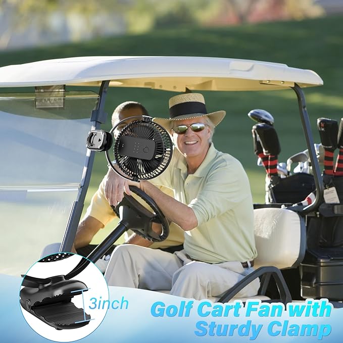 12000mAh Clip on Fan 30H Longest Runtime, 8in Portable Fan Rechargeable, Ultra Quiet with Heavy-Duty Clamp, USB Desk Fans for Golf Cart,Office Desk, Treadmill, Camping, Bedroom-CubbioJoy