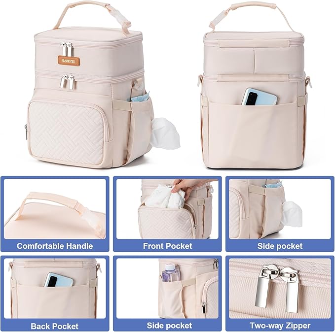 Insulated Breastmilk Cooler Bag with Ice Pack - Holds 6x9oz Bottles, Leakproof Double Layer, Adjustable Strap for Nursing Moms, Daycare & Travel,Pearl White-CubbioJoy