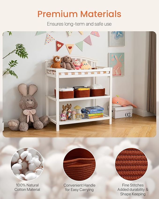 KALLAX Small Woven Basket, 12 x 8 x 4.5 Inches, Storage Basket for Organizing, Cute Small Rope Shelf Closet Cube Storage Bins Baskets for Shelves, Dog Toy Gift Baskets Empty, 3 Pack Rust Red-CubbioJoy