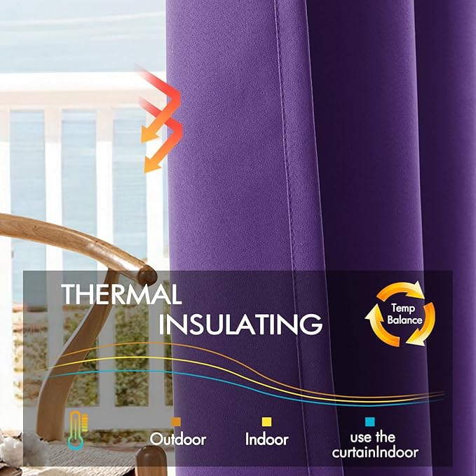 ANRODUO Back Tab Blackout Curtains for Bedroom Living Room, Rod Pocket Pinch Pleated Thermal Insulated Room Darkening Curtains 72 Inches Long 2 Panels, Purple, 42 x 72 Inch-CubbioJoy