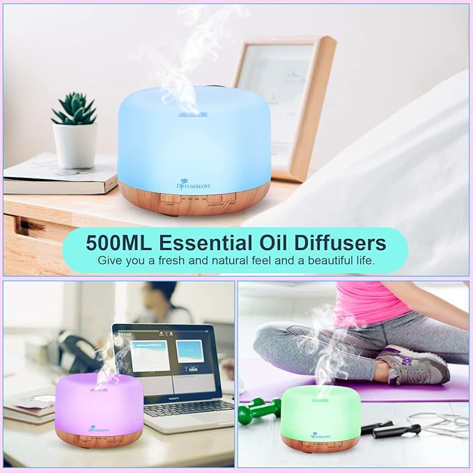 Diffuserlove Diffuser Essential Oil Diffusers 500ML Remote Control Aroma Diffuser Cool Mist Aromatherapy Diffuser with Mute Design, Timer and Auto Shut-Off for Office Living Room Yellow-CubbioJoy
