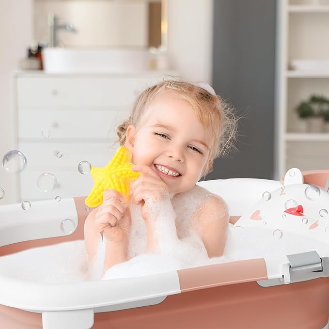 Collapsible Baby Bathtub,Baby Bath Tub with Soft Cushion & Thermometer,Baby Bathtub Newborn to Toddler 0-36 Months,Portable Travel Baby Tub-CubbioJoy