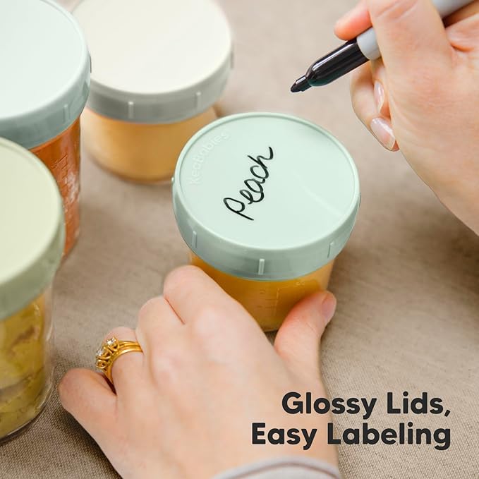 KeaBabies 4pk 8oz & 4pk 4oz Glass Baby Food Containers with Lids - Leak-Proof, Microwavable Small Glass Jars, Baby Purees & Toddler Snack Storage Containers, BPA-Free, Dishwasher & Freezer Safe(Sage)-CubbioJoy