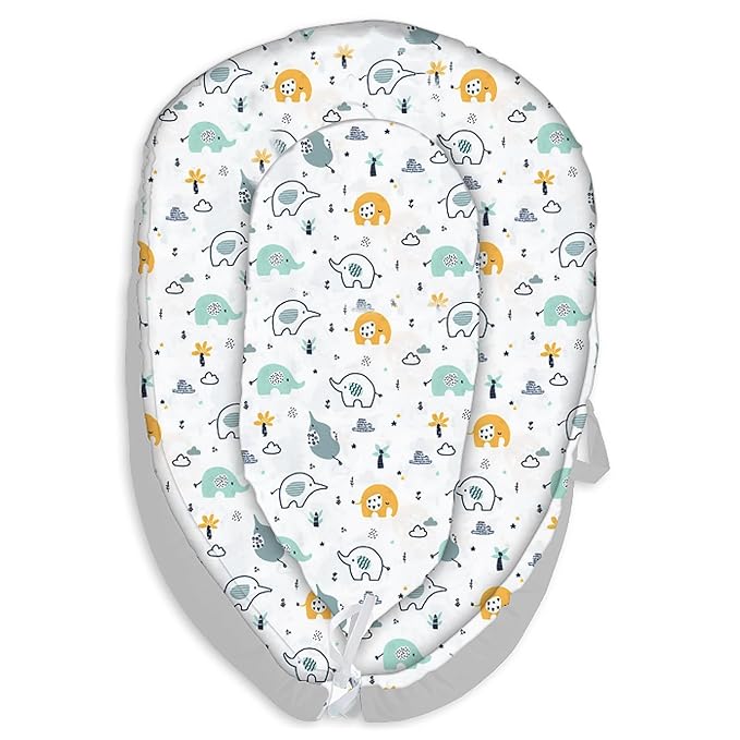 Baby Lounger for Newborn Cover - Newborn Lounger Cover for 0-12 Months, Breathable & Portable Infant Lounger Cover - Soft Baby Floor Seat Cover for Travel, Newborn Essentials - Baby Snuggle Elephant-CubbioJoy
