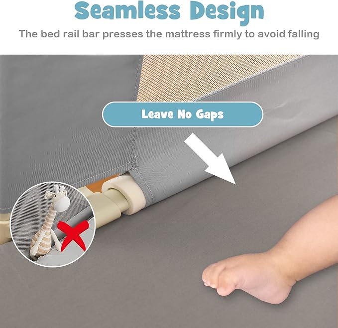 BABY JOY Bed Rail for Toddlers, 77'' Extra Long, Height Adjustable & Foldable Baby Bed Rail Guard w/Storage Pocket & Double Safety Child Lock for Kids Twin Double Full Size Queen King Mattress (Gray)-CubbioJoy
