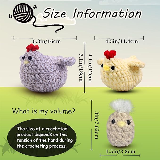 Crochet Kit for Beginners,Chicken Crochet Starter Kit with Step-by-Step Video Tutorials,Crochet Animal Kits for Adults Kids,Chicken Crocheting Set Complete Included-CubbioJoy