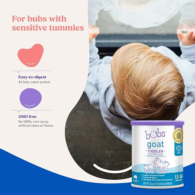 Bubs Goat Toddler Nutritional Drink, Non-GMO Whole Goat Milk-Based Gentle Formula, for Kids 12-36 Months, 20 oz-CubbioJoy