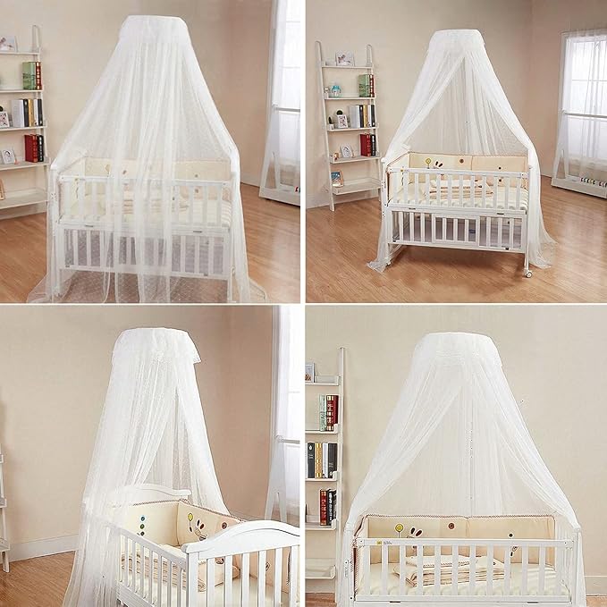 Baby Bed Canopy with Adjustable Clip-on Stand Baby Crib Cot Net Tent Hanging Dome Curtain Netting See Through Mesh Bed Cover Net Stand Rod-CubbioJoy