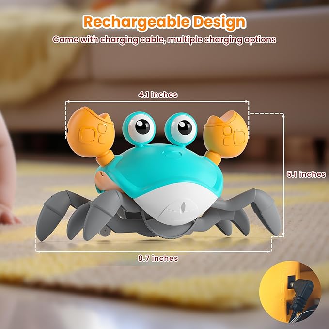 Crawling Crab Baby Toy - Infant Tummy Time Crab 3 4 5 6 7 8 9 10 11 12 Crab Toys for Babies Boy 3-6 6-12 Learning Crawl 9-12 12-18 36 Months Walking Toddler Development Birthday Gifts with Dancing-CubbioJoy