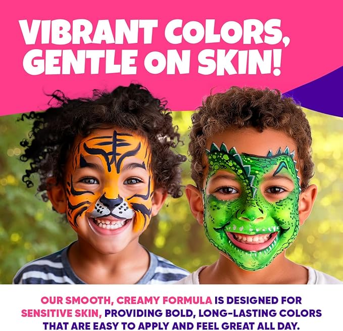 Blue Squid Body Crayon Sticks & Face Paint Kit Bundle - 18 XL Crayons & Markers for Skin & 18-color Face Painting Kit for Kids with 24x Stencils, Brushes, and Design Book, Ideal for Toddlers & Parties-CubbioJoy