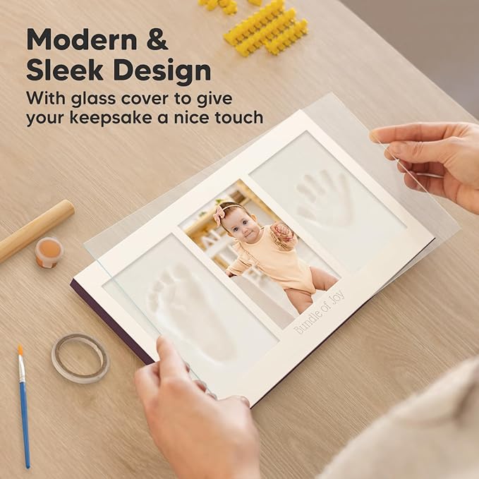 Baby Hand and Footprint Kit - Clay Handprint Keepsake Frame, Newborn Nursery Picture Frame, Personalized New Mom Gifts for Baby Shower & Registry (Auburn)-CubbioJoy