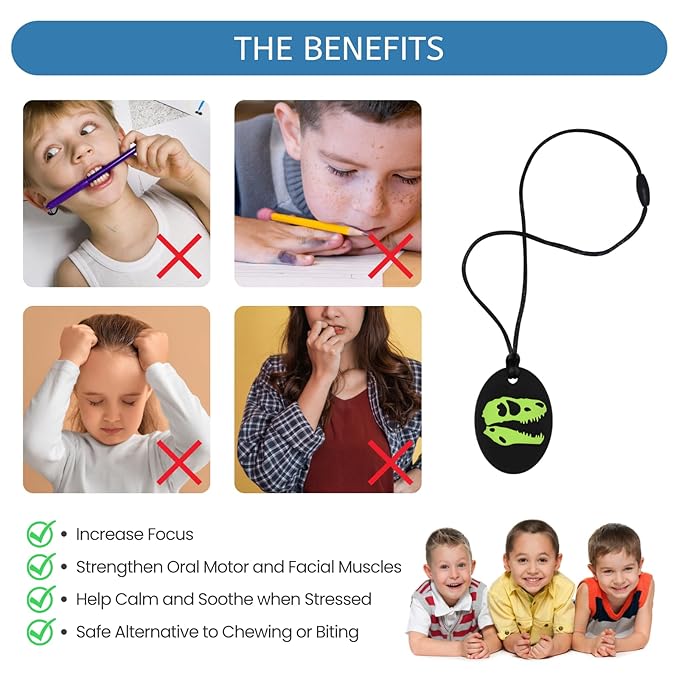 Chew Necklaces for Sensory Kids, Silicone Chewy Necklace, Oral Motor Chewy Teether Toys for Chewers with Autism, ADHD, SPD, or Biting Needs, 5 Colors-CubbioJoy